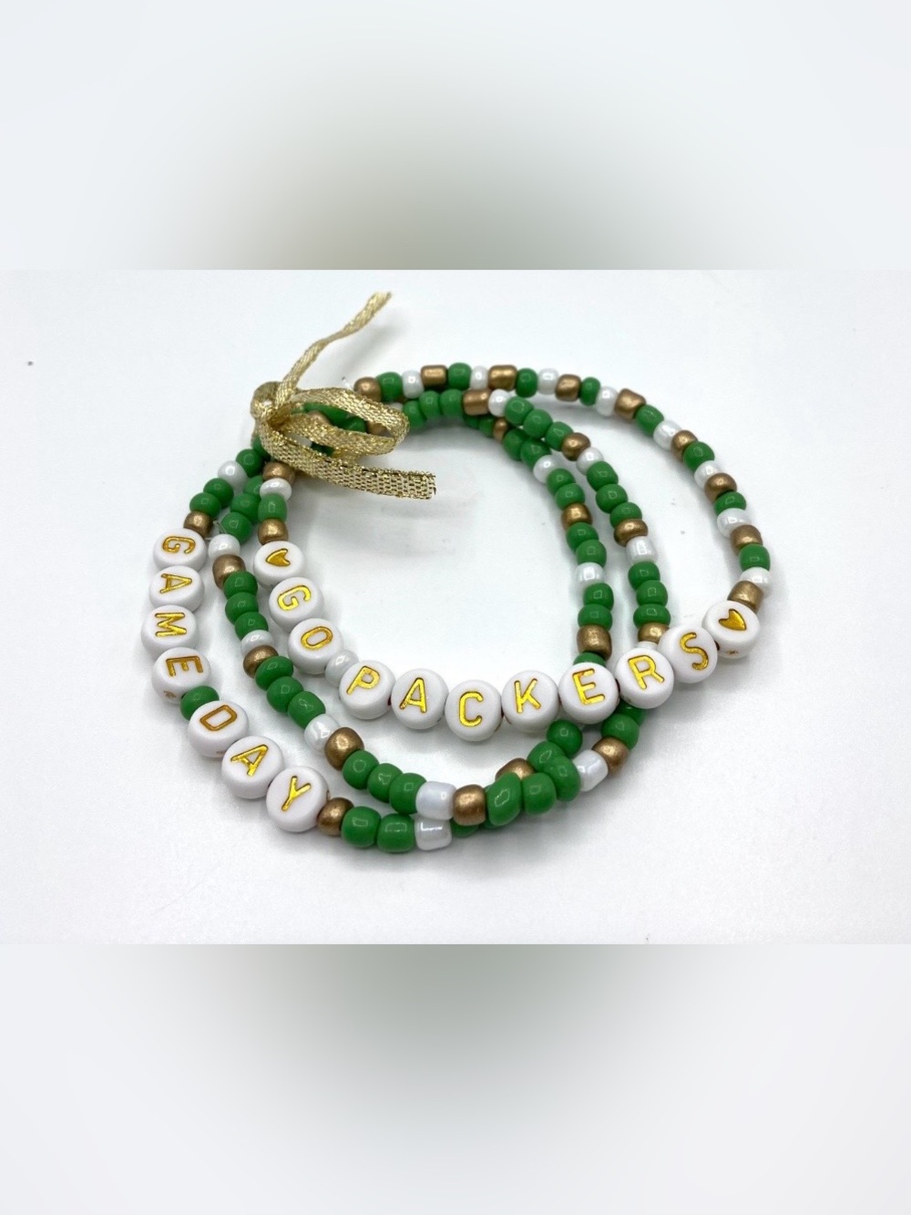 Green White Gold 'Go Packers' Beaded Bracelet Set